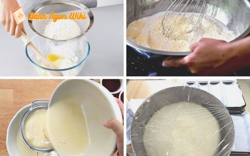 Chuẩn bị bột làm vỏ bánh crepe sầu riêng