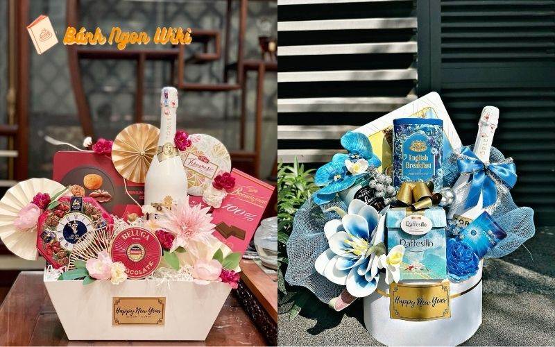 Mẫu trang trí bánh ngày Tết màu xanh dương và hồng pastel