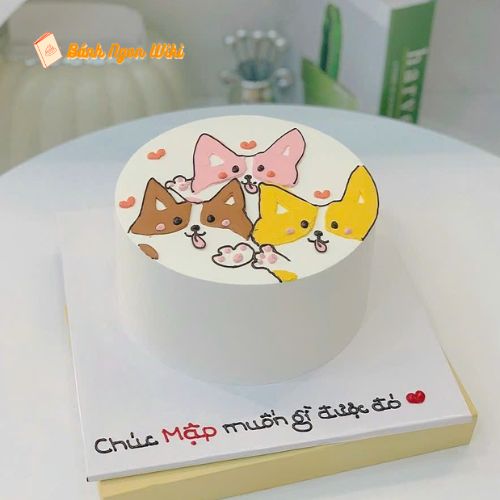 Bánh sinh nhật cute vẽ hình cún đáng yêu