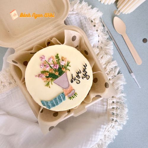 Bánh sinh nhật cute vẽ hình bó hoa siêu yêu cho bạn gái