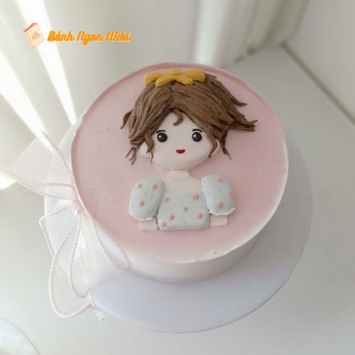 Bánh kem sinh nhật đơn giản dễ thương hình chibi con gái