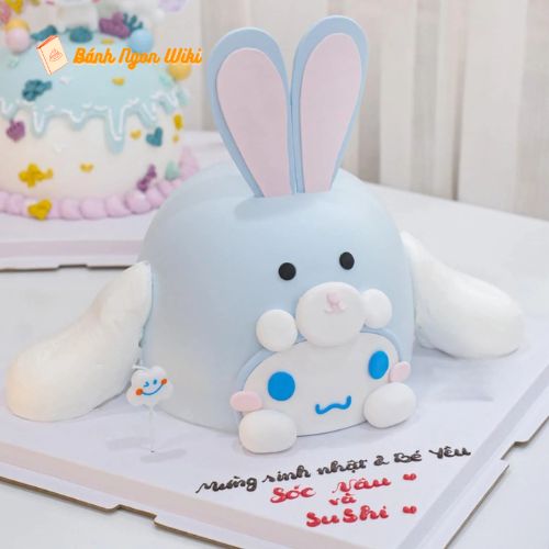 Bánh sinh nhật hình con thỏ Bunny tone xanh dương pastel