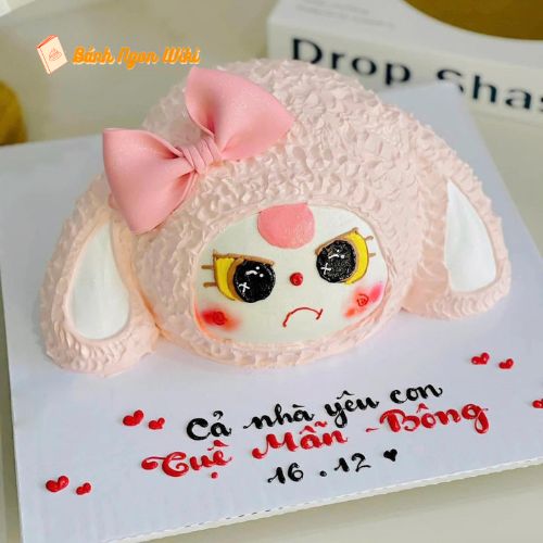 Sinh nhật bé gái tặng bánh sinh nhật hình Baby Three thỏ hồng đính nơ cực trendy