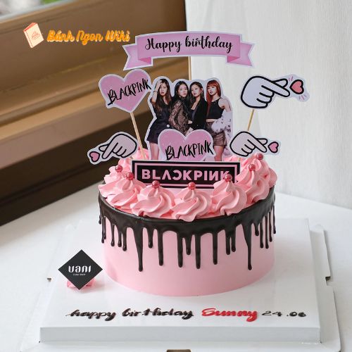 Bánh sinh nhật Blackpink màu hồng ấn tượng