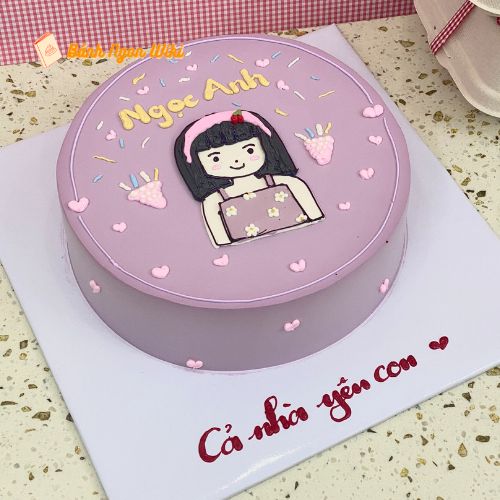 Mẫu bánh sinh nhật cho bạn thân con gái với họa tiết hoạt hình