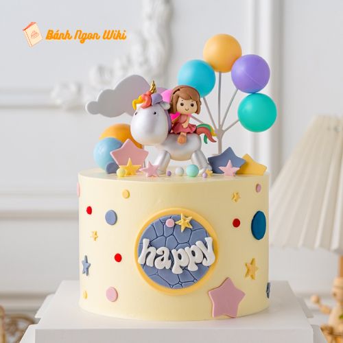 Thiết kế bánh sinh nhật 8 tuổi độc đáo kết hợp giữa màu sắc pastel và hình ảnh kỳ lân đáng yêu