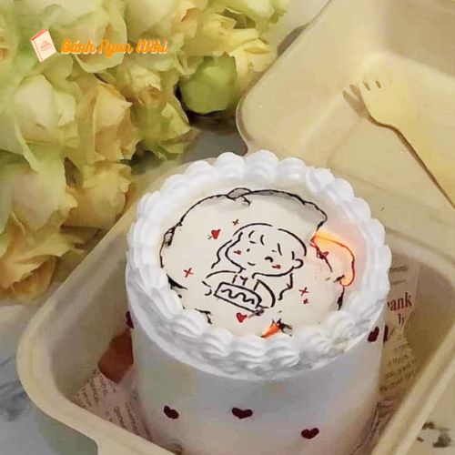 Mẫu bánh kem sinh nhật đốt cháy hiện hình vẽ chibi dễ thương