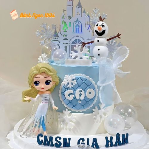 Bánh kem sinh nhật Elsa màu xanh dễ thương cho bé gái