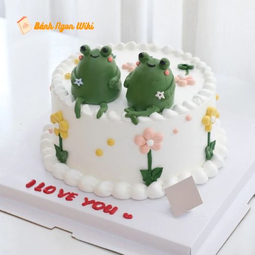 Mẫu bánh sinh nhật hình 2 ếch cute