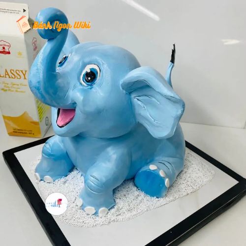 Bánh sinh nhật con voi 3D màu xanh