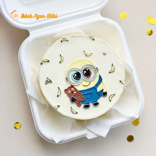 Mẫu bánh bento vẽ hình Minion ôm gấu dễ thương