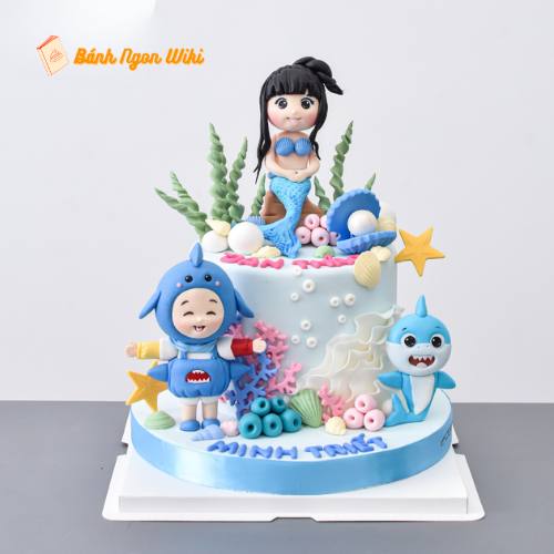 Mẫu bánh kem nàng tiên cá fondant trangh trí nhiều hình ảnh dễ thương