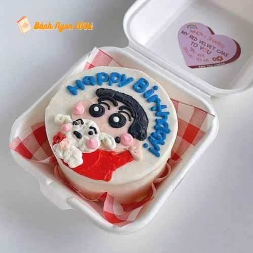 Mẫu bánh kem bento hình Shin và chú cún cute